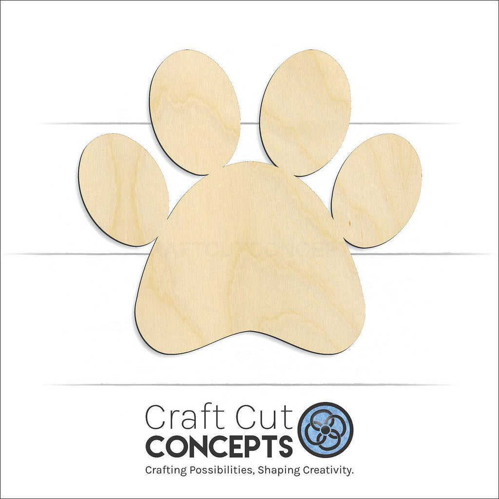 Craft Cut Concepts Logo under a wood Paw Print craft shape and blank