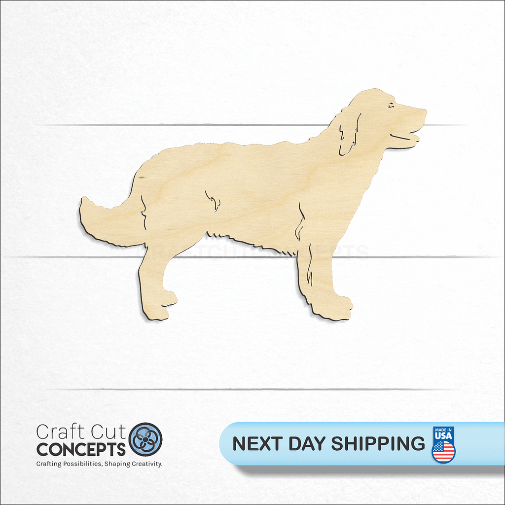 Craft Cut Concepts logo and next day shipping banner with an unfinished wood Golden Retriever craft shape and blank