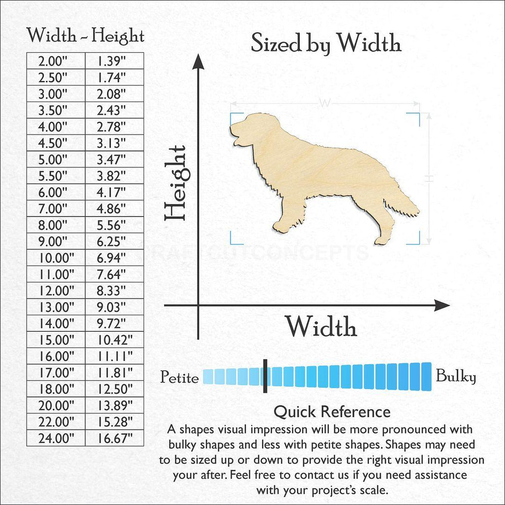 Sizes available for a laser cut Golden Retriever-2 craft blank