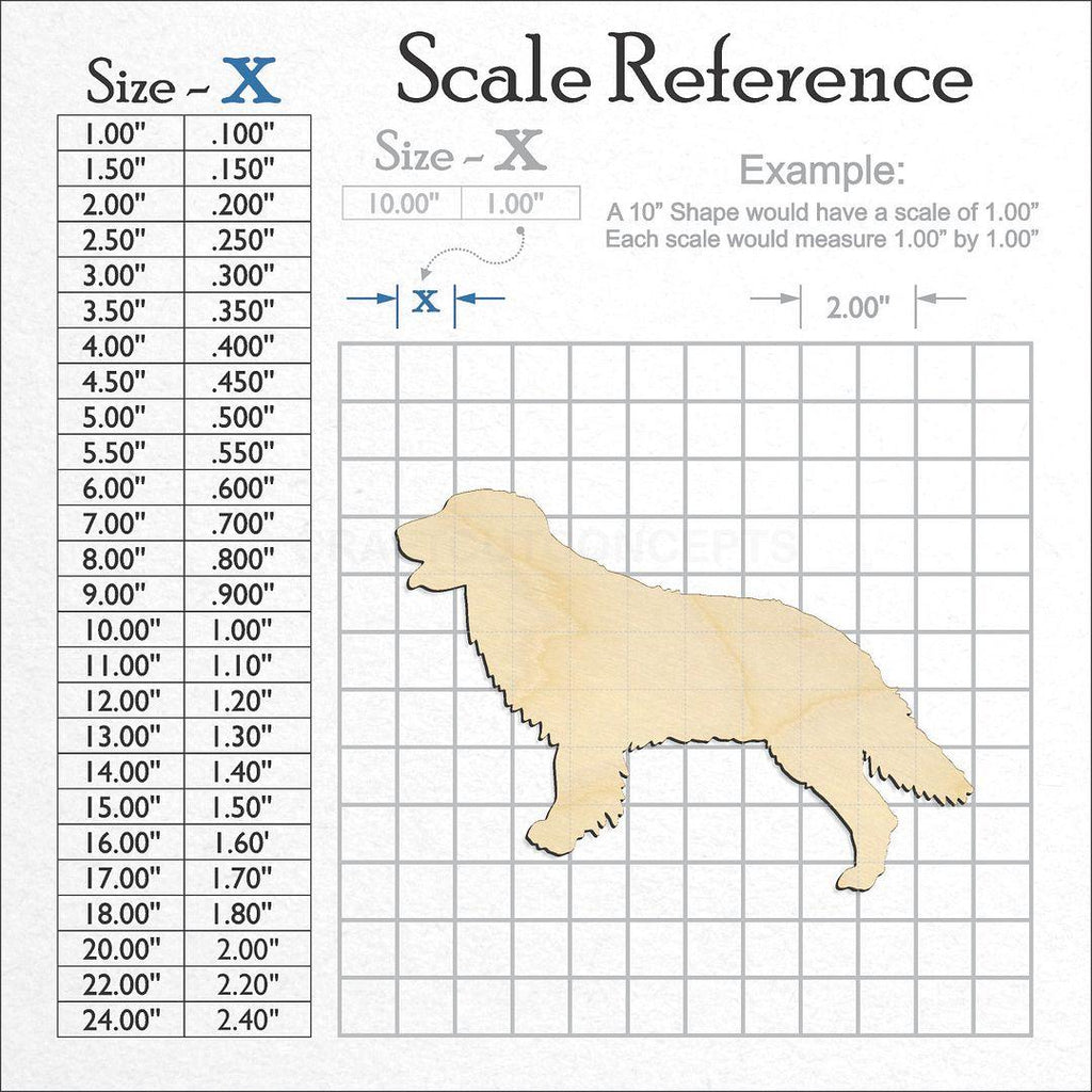 A scale and graph image showing a wood Golden Retriever-2 craft blank