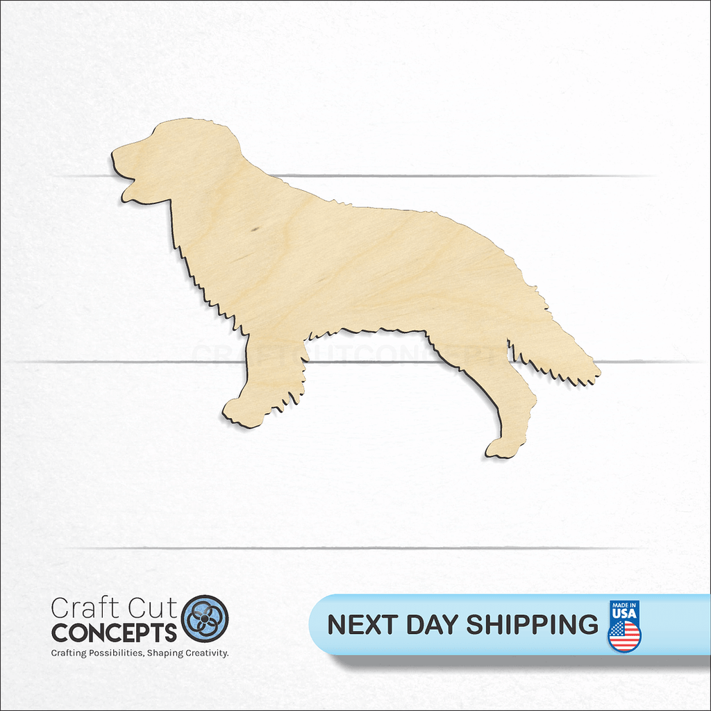 Craft Cut Concepts logo and next day shipping banner with an unfinished wood Golden Retriever-2 craft shape and blank