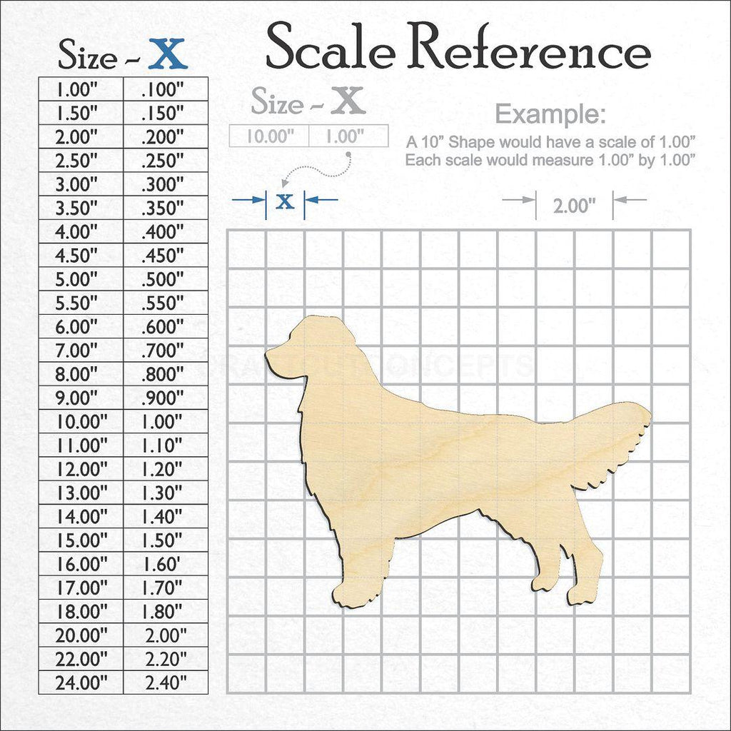 A scale and graph image showing a wood Golden Retriever-3 craft blank