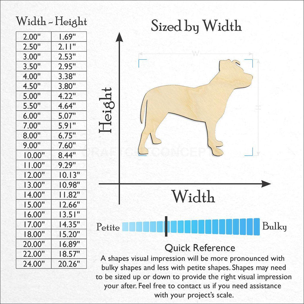 Sizes available for a laser cut Pitbull craft blank