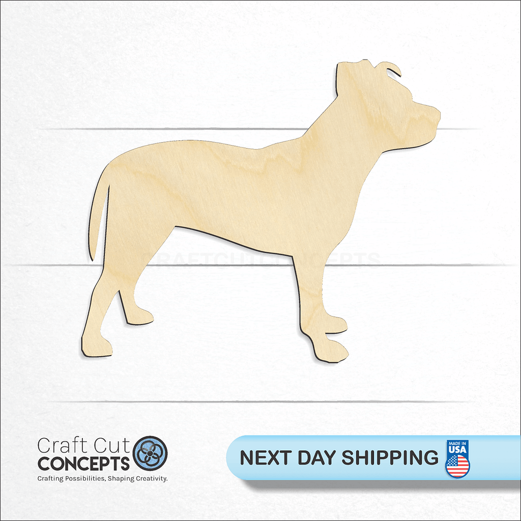 Craft Cut Concepts logo and next day shipping banner with an unfinished wood Pitbull craft shape and blank