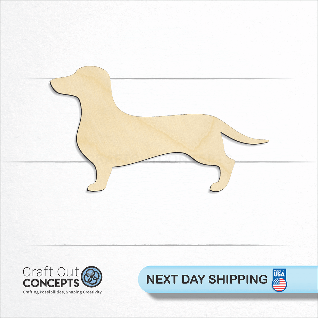 Craft Cut Concepts logo and next day shipping banner with an unfinished wood Dachshund Dog craft shape and blank