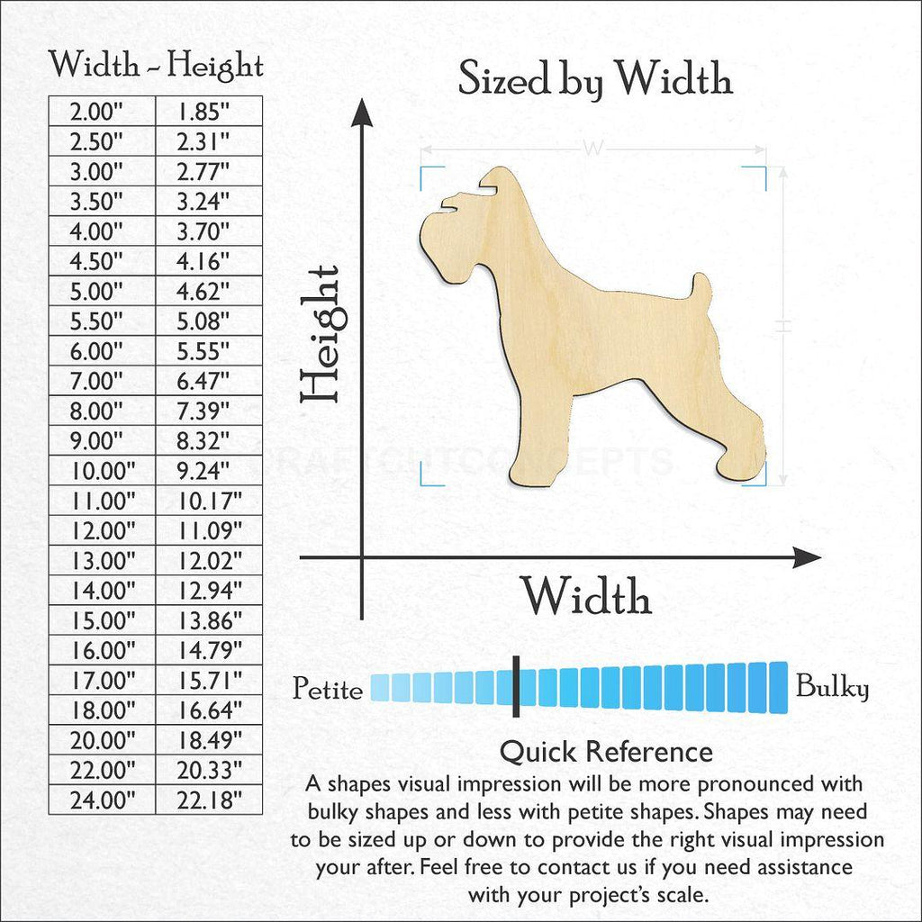 Sizes available for a laser cut Schnauzer Dog craft blank