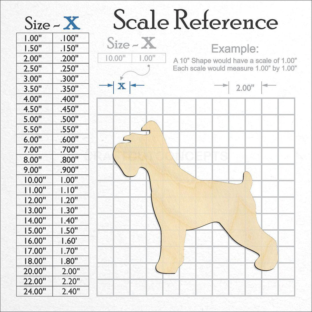 A scale and graph image showing a wood Schnauzer Dog craft blank