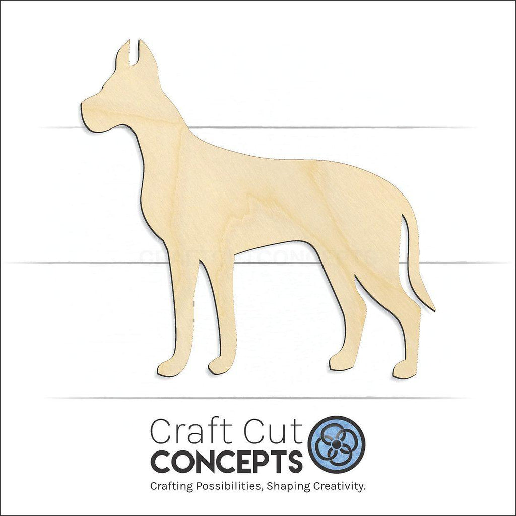 Craft Cut Concepts Logo under a wood Great Dane craft shape and blank