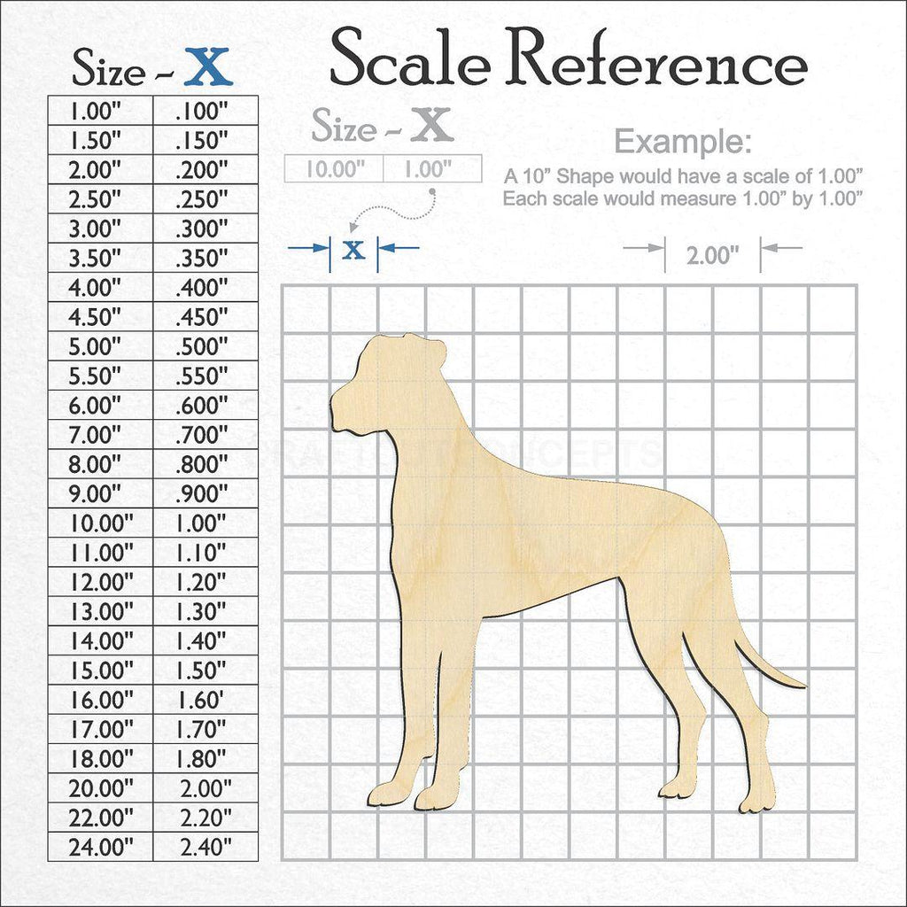 A scale and graph image showing a wood Great Dane craft blank