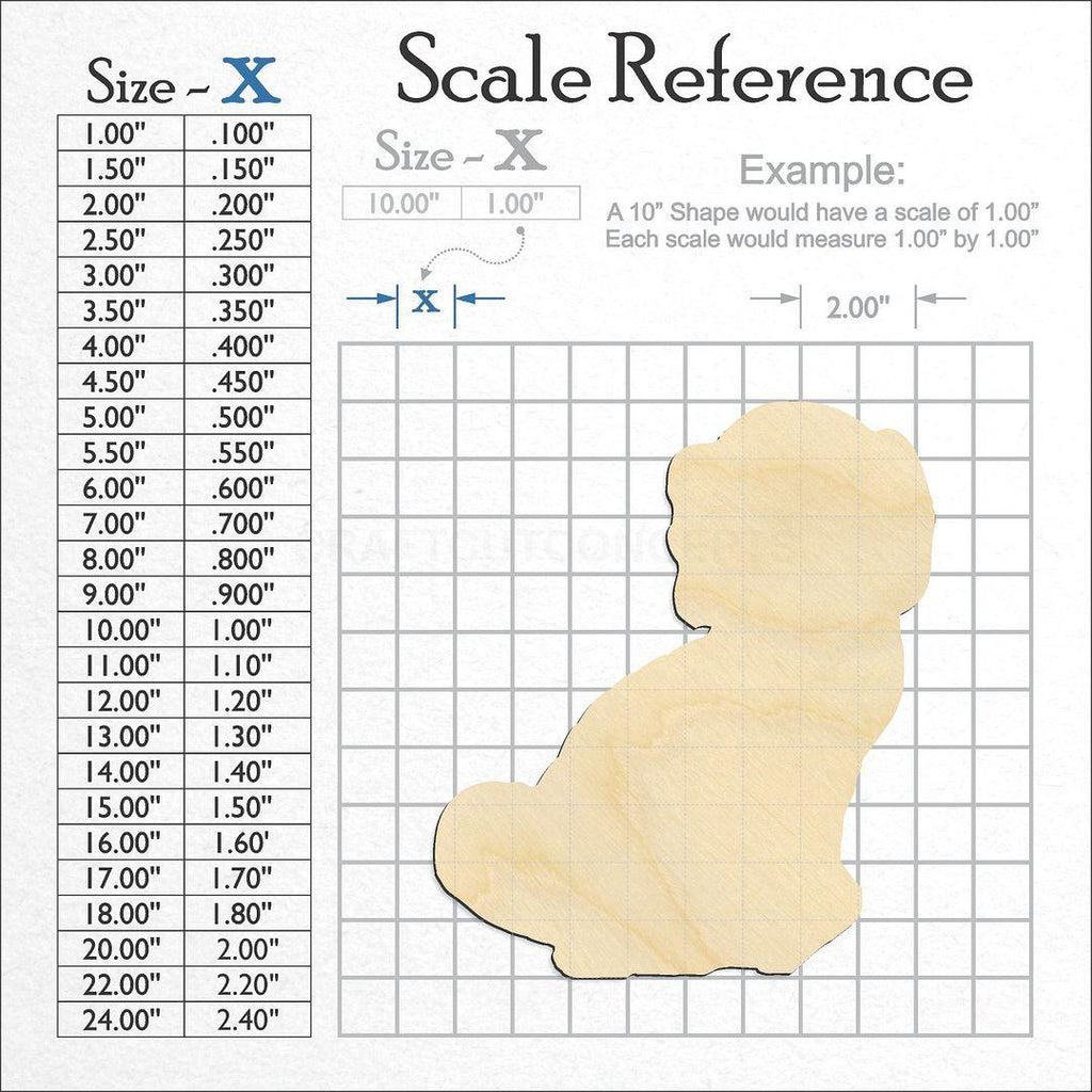 A scale and graph image showing a wood Puppy Dog craft blank