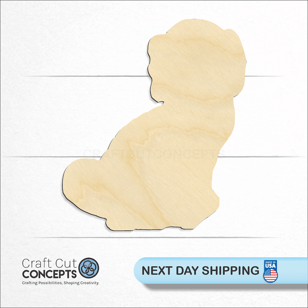 Craft Cut Concepts logo and next day shipping banner with an unfinished wood Puppy Dog craft shape and blank