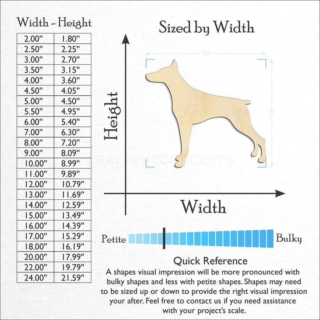 Sizes available for a laser cut Doberman craft blank