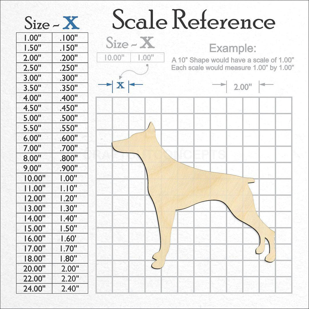 A scale and graph image showing a wood Doberman craft blank