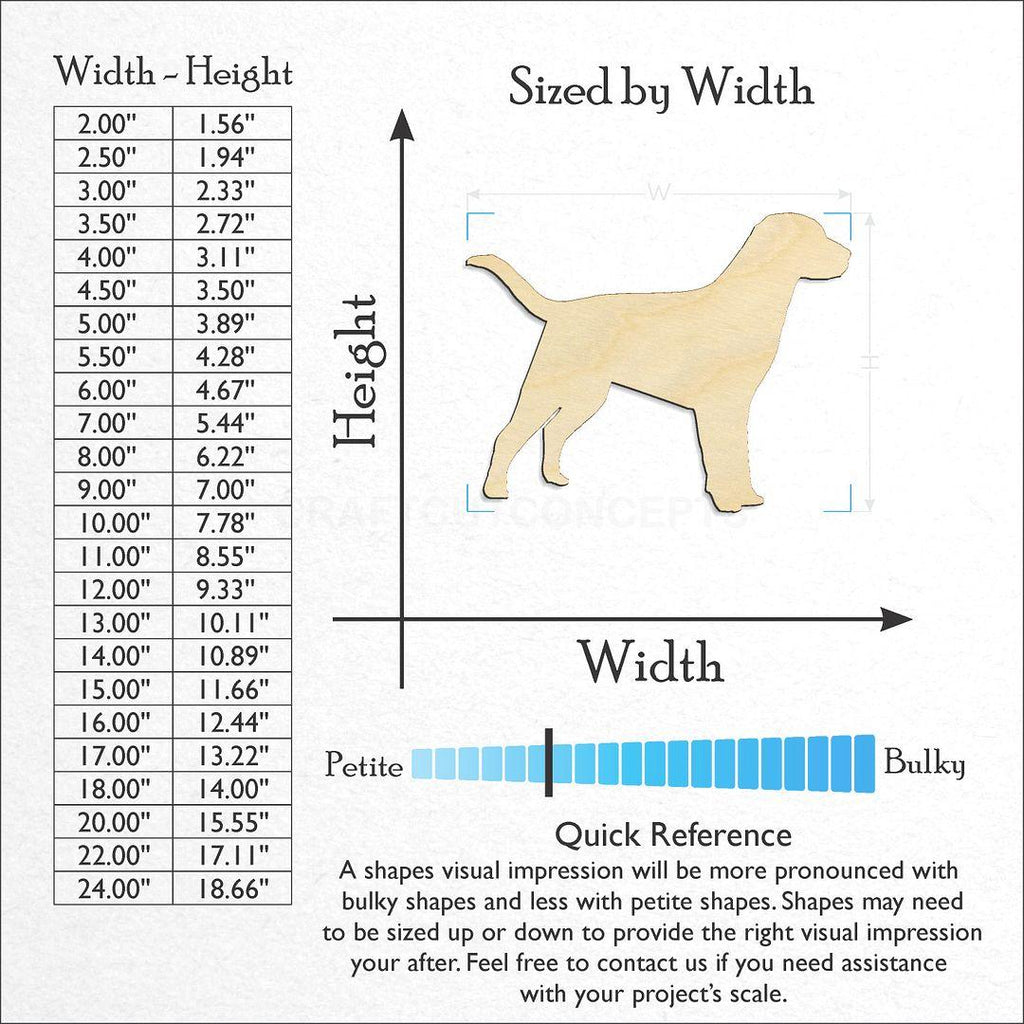 Sizes available for a laser cut Labrador craft blank