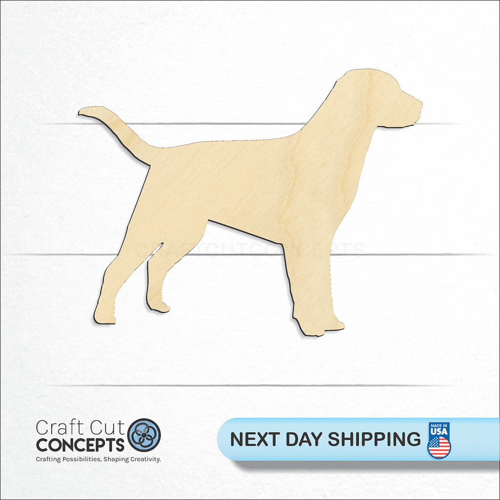 Craft Cut Concepts logo and next day shipping banner with an unfinished wood Labrador craft shape and blank