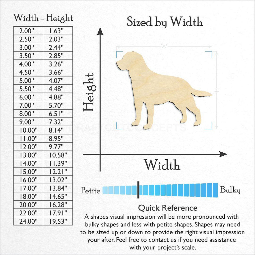 Sizes available for a laser cut Labrador craft blank