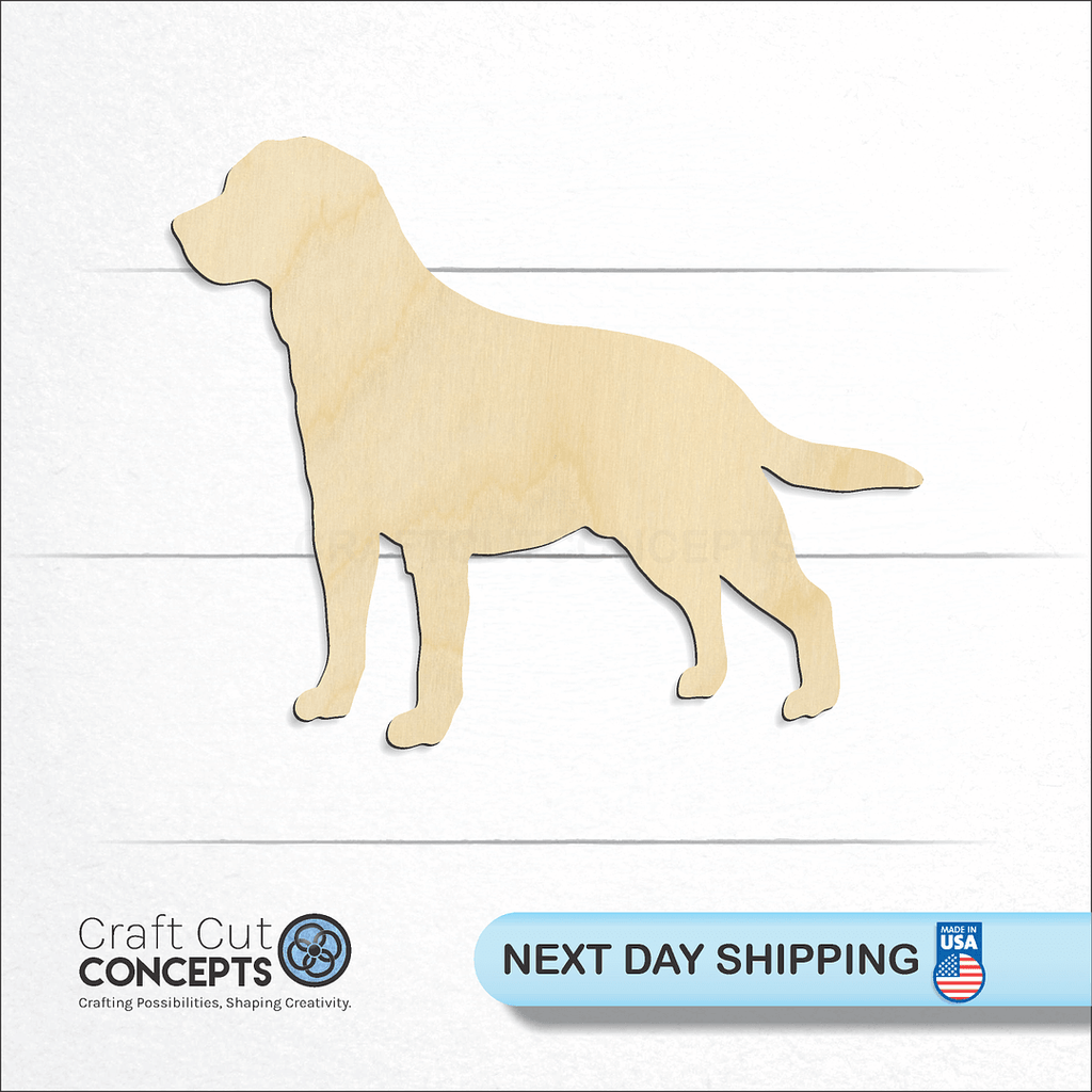 Craft Cut Concepts logo and next day shipping banner with an unfinished wood Labrador craft shape and blank