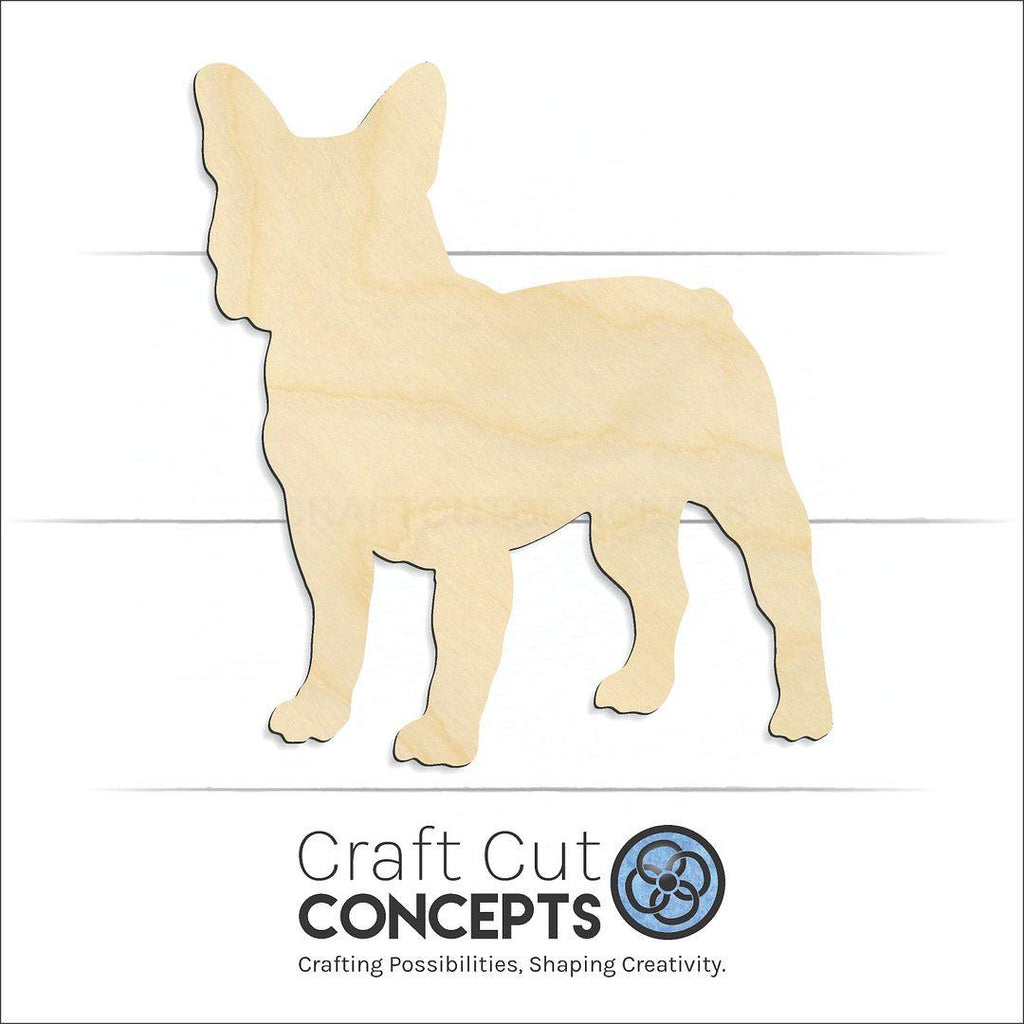 Craft Cut Concepts Logo under a wood French Bull Dog craft shape and blank