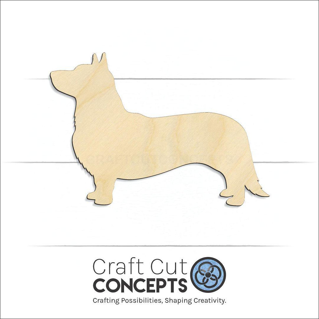 Craft Cut Concepts Logo under a wood Cardigan Welsh Corgi craft shape and blank