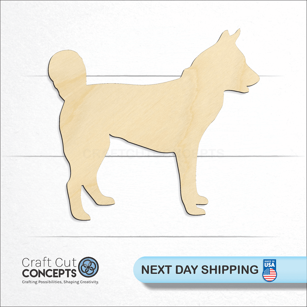 Craft Cut Concepts logo and next day shipping banner with an unfinished wood Husky craft shape and blank