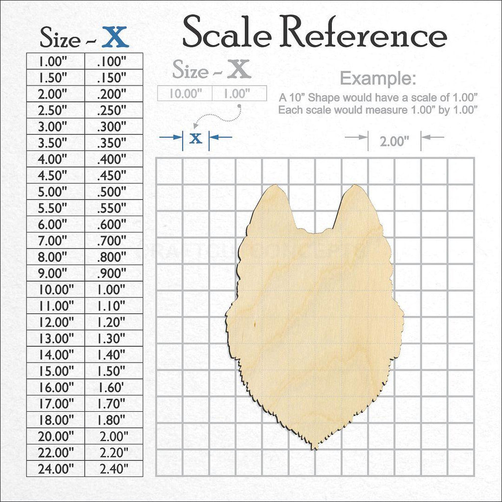 A scale and graph image showing a wood Husky Head craft blank