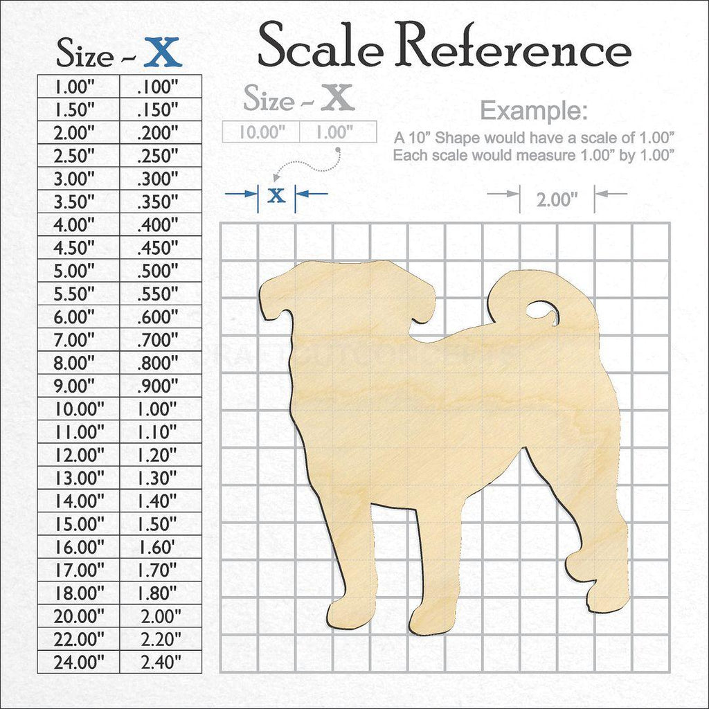 A scale and graph image showing a wood Pug craft blank