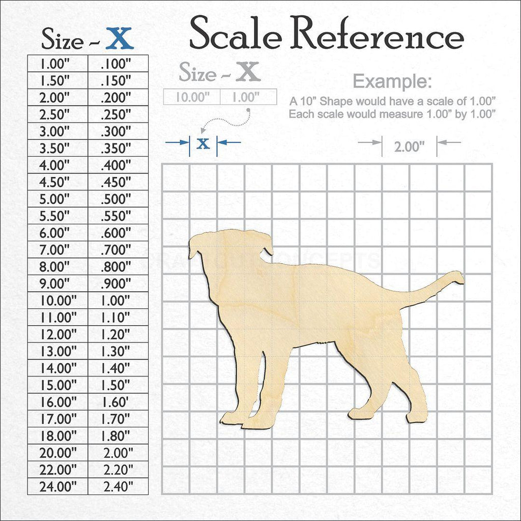 A scale and graph image showing a wood Greyhound Puppy craft blank