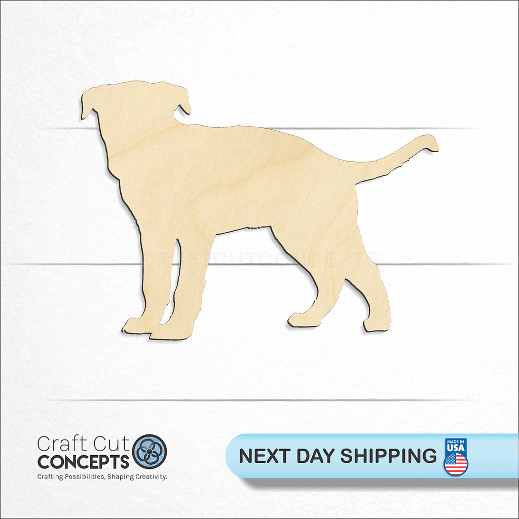 Craft Cut Concepts logo and next day shipping banner with an unfinished wood Greyhound Puppy craft shape and blank