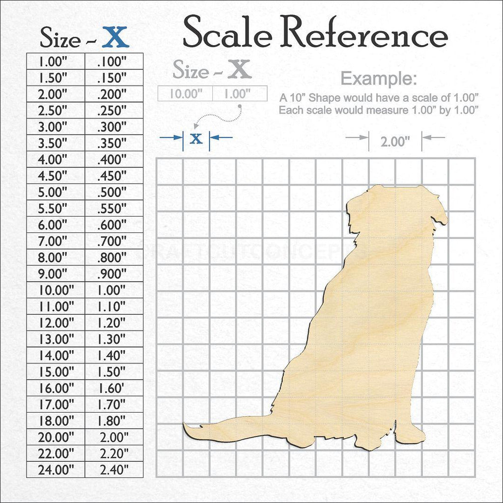 A scale and graph image showing a wood Golden Retreiver craft blank