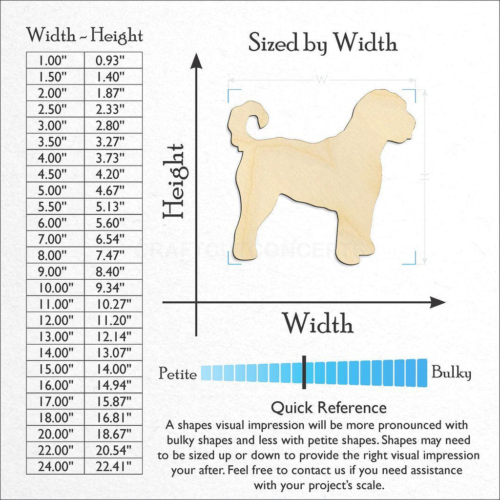 Sizes available for a laser cut Golden Doodle craft blank