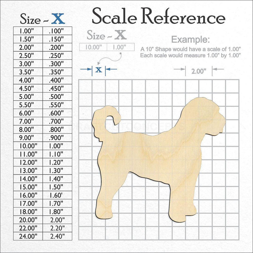 A scale and graph image showing a wood Golden Doodle craft blank