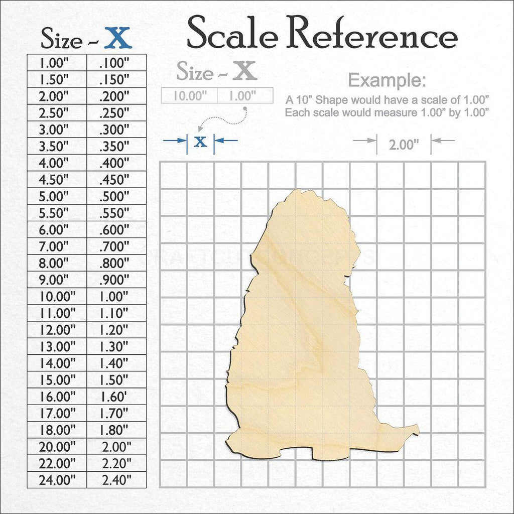 A scale and graph image showing a wood Golden Doodle sitting craft blank