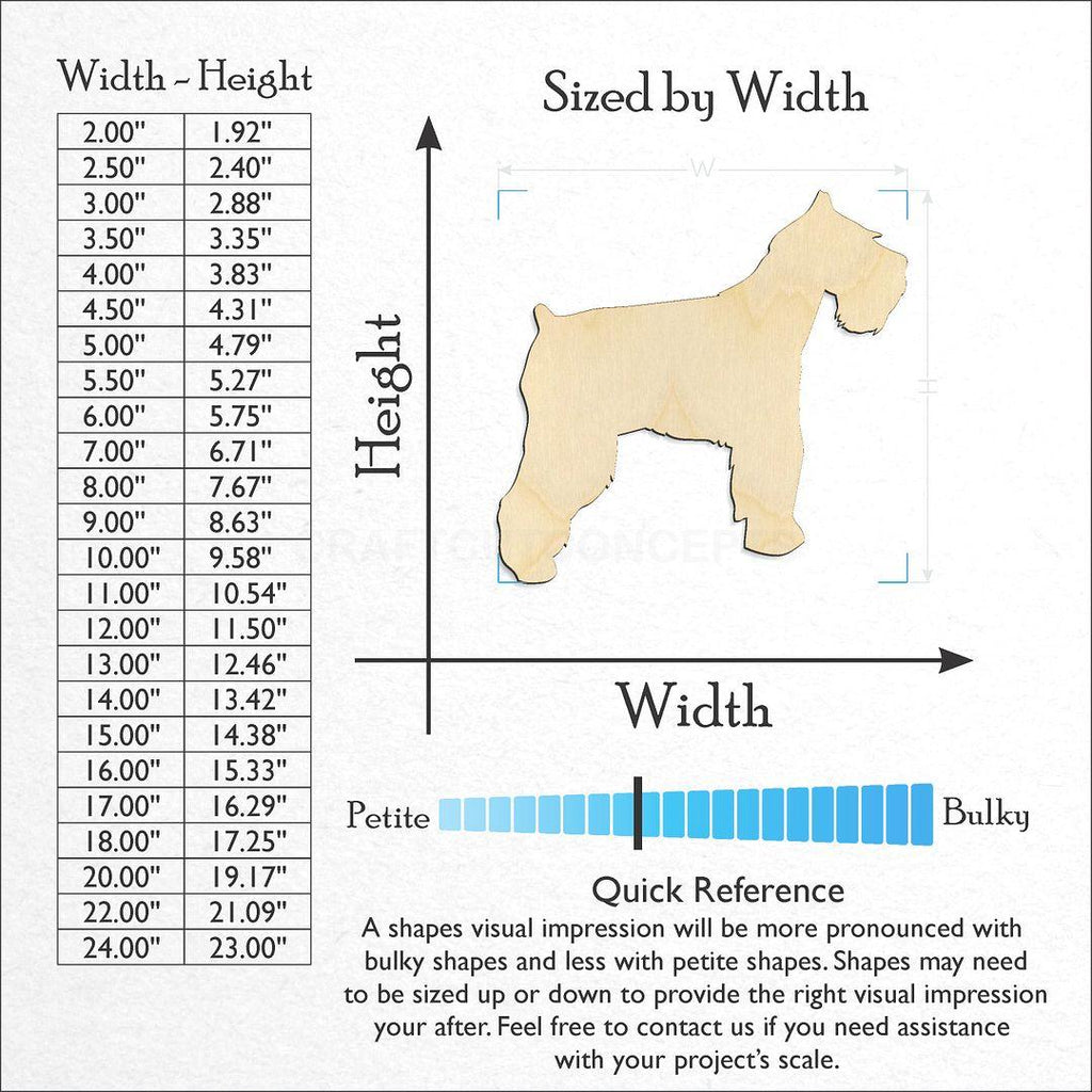 Sizes available for a laser cut Schnauzer craft blank