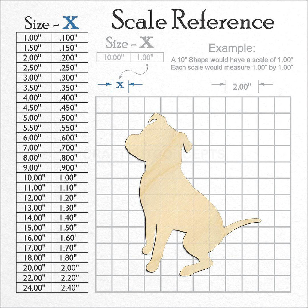 A scale and graph image showing a wood Pitbull Puppy craft blank