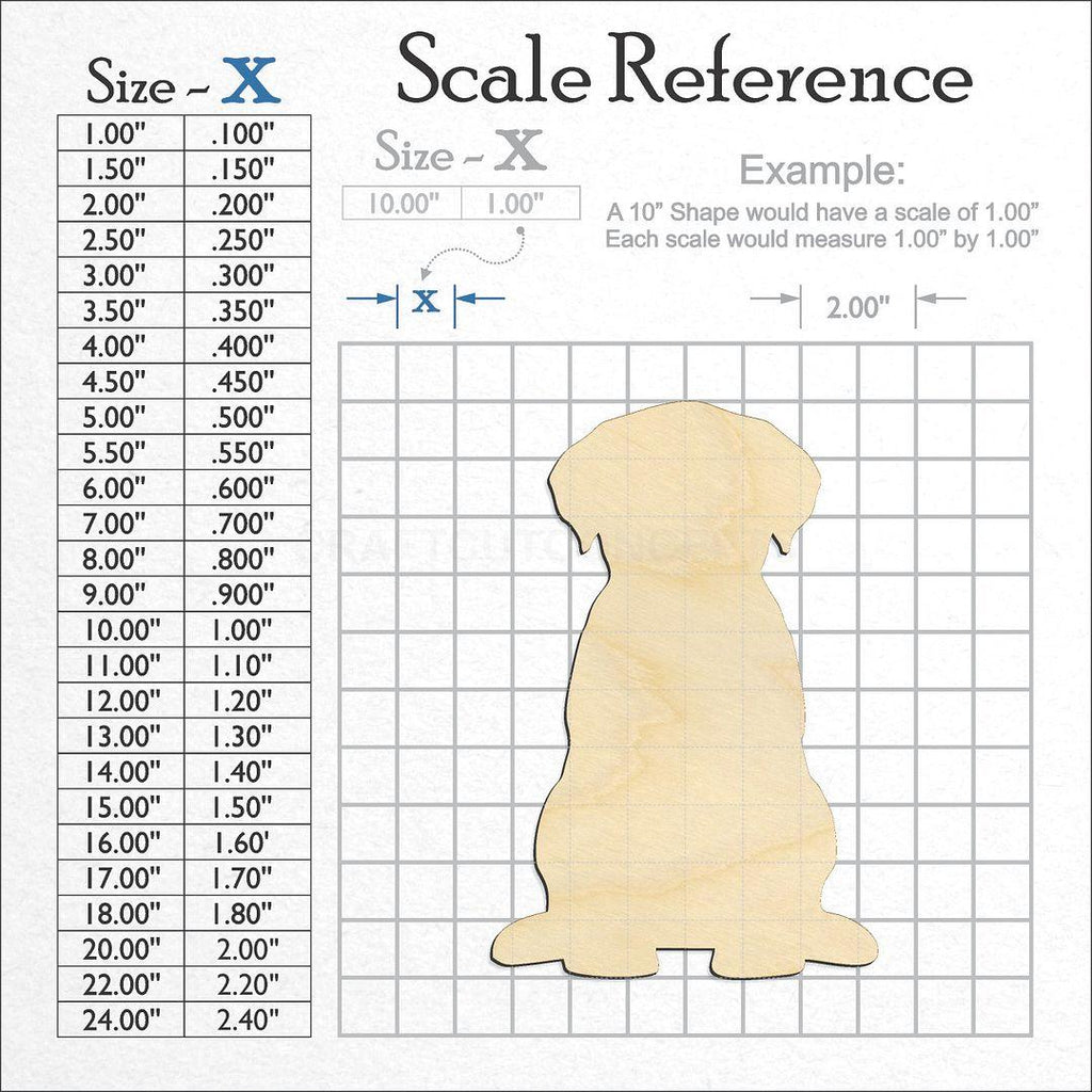 A scale and graph image showing a wood Labrador Puppy craft blank