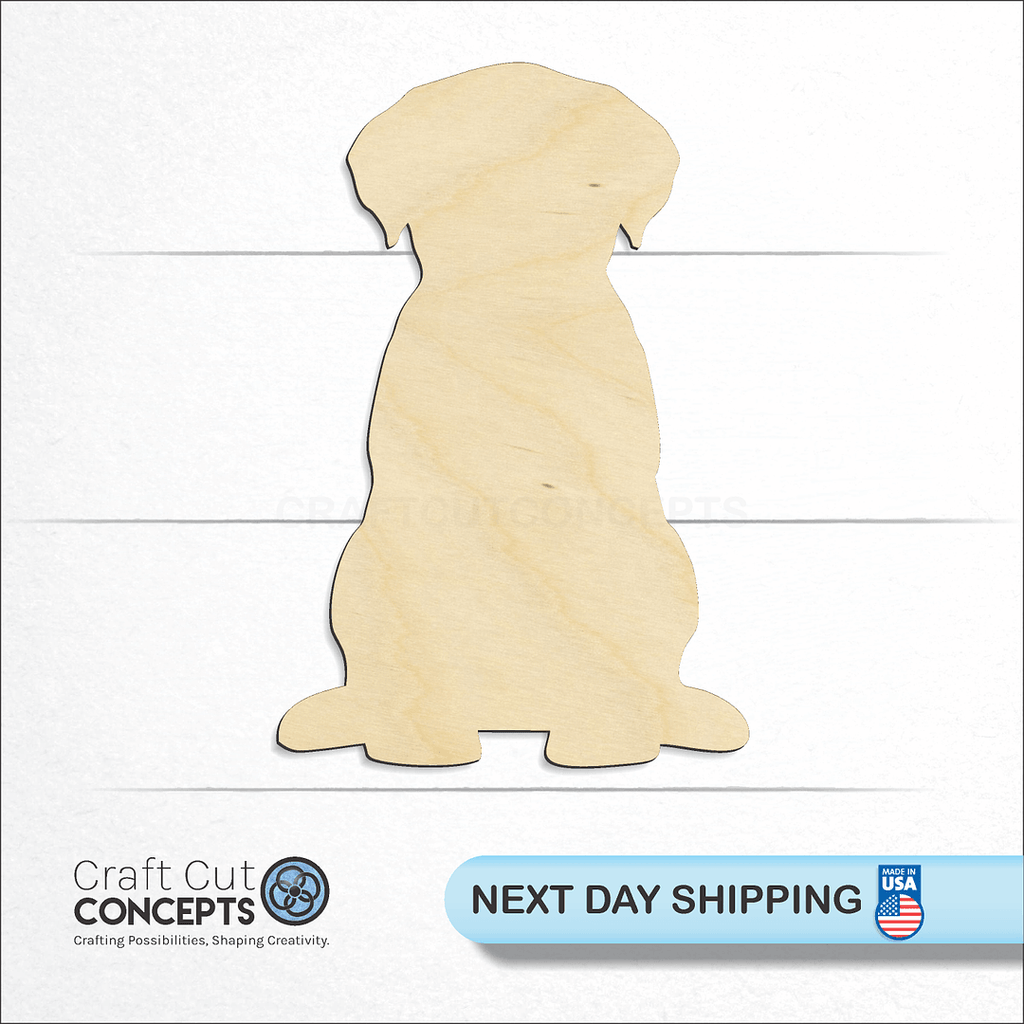 Craft Cut Concepts logo and next day shipping banner with an unfinished wood Labrador Puppy craft shape and blank