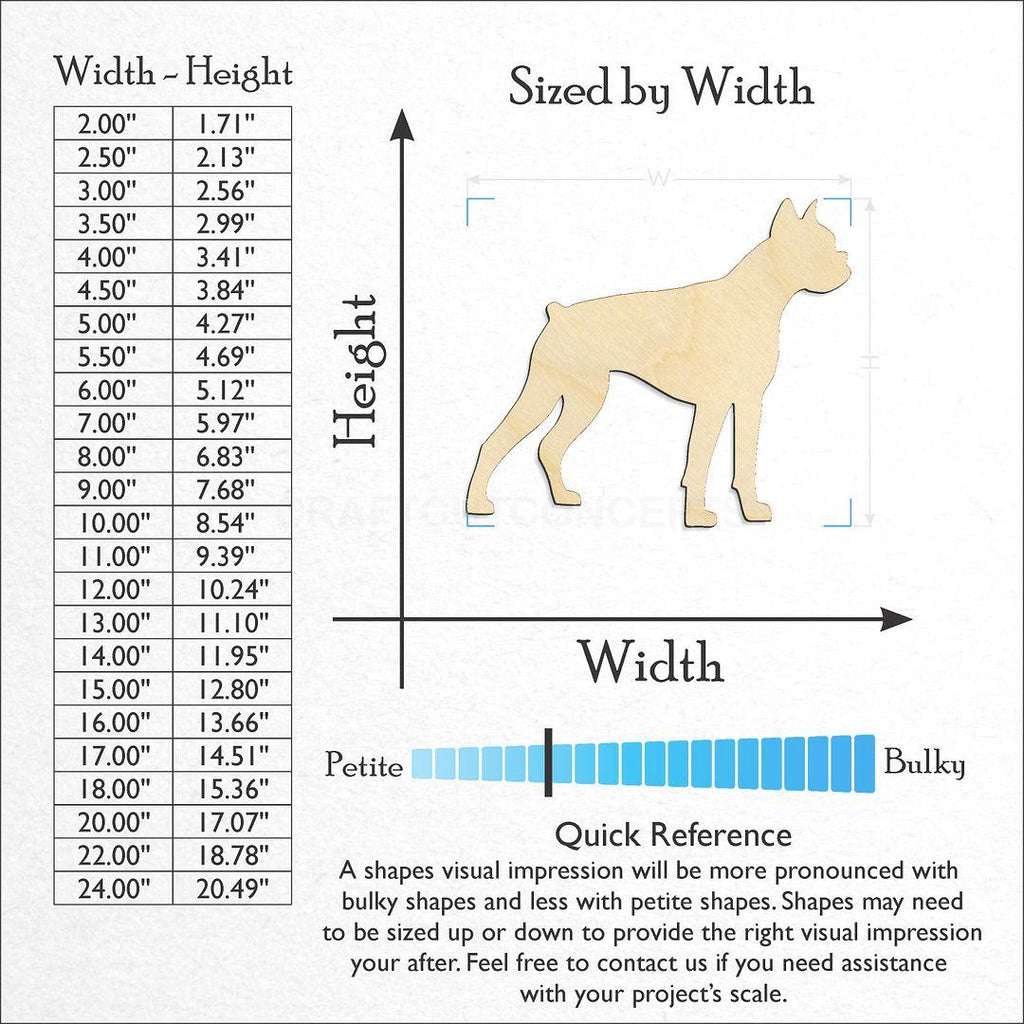 Sizes available for a laser cut Boxer craft blank