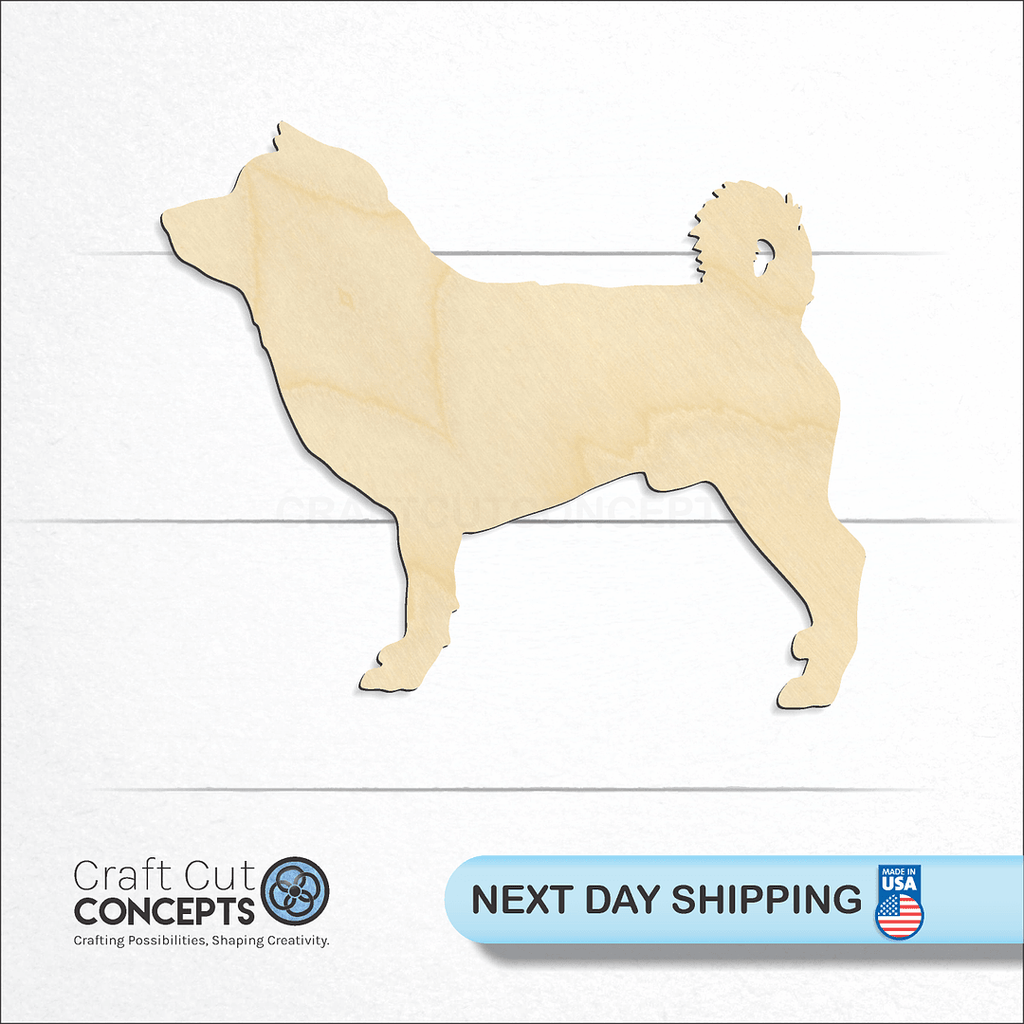 Craft Cut Concepts logo and next day shipping banner with an unfinished wood Shiba Inu craft shape and blank