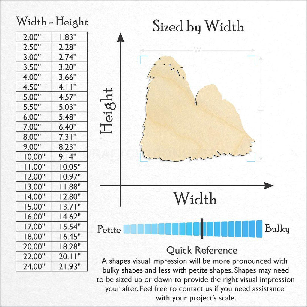Sizes available for a laser cut Shih Tzu craft blank