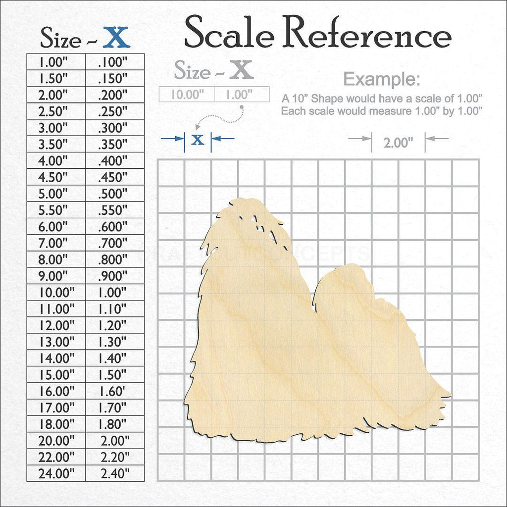 A scale and graph image showing a wood Shih Tzu craft blank