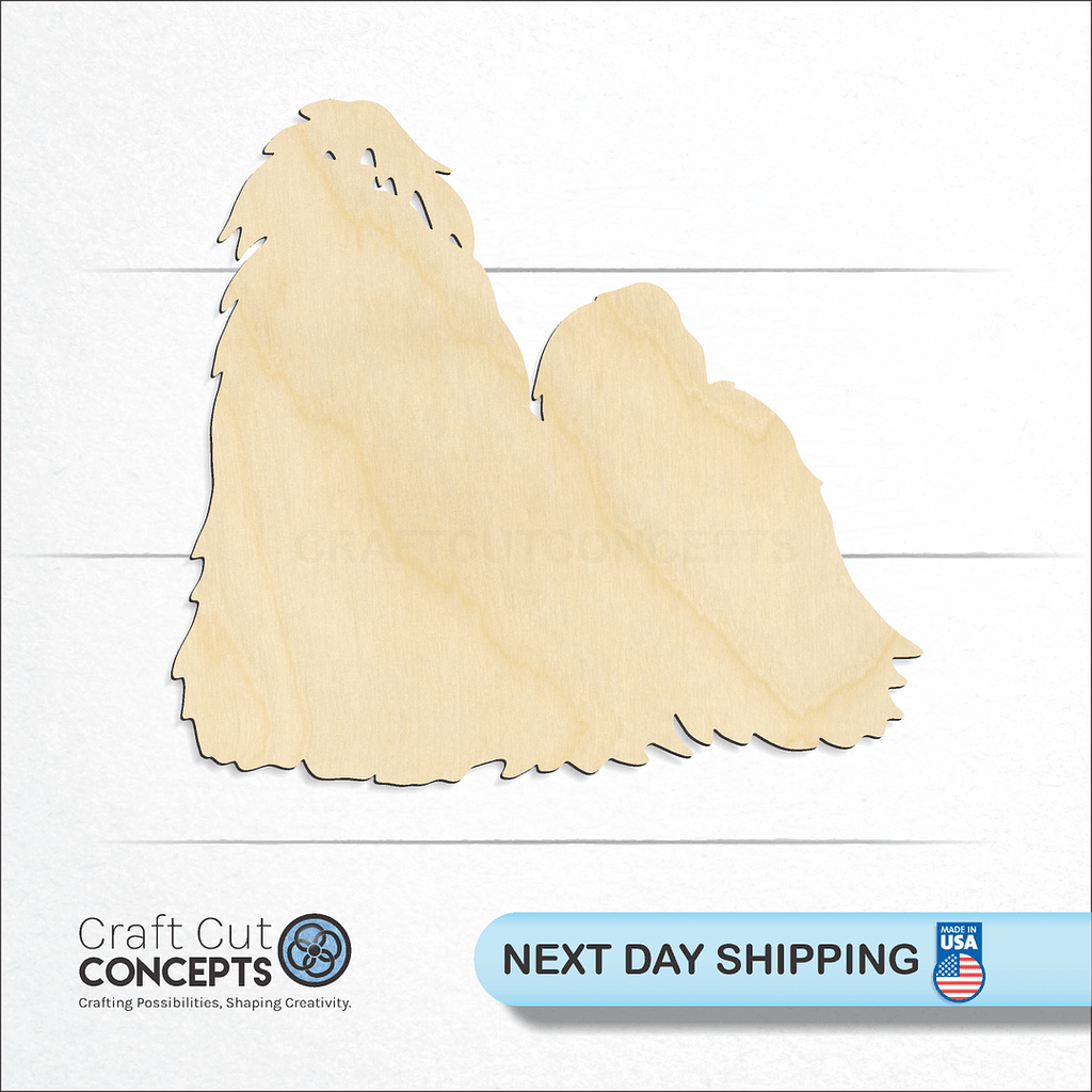 Craft Cut Concepts logo and next day shipping banner with an unfinished wood Shih Tzu craft shape and blank