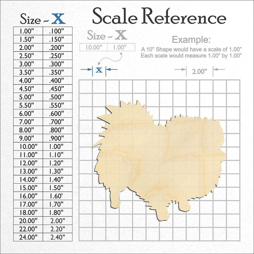 A scale and graph image showing a wood Pomeranian craft blank