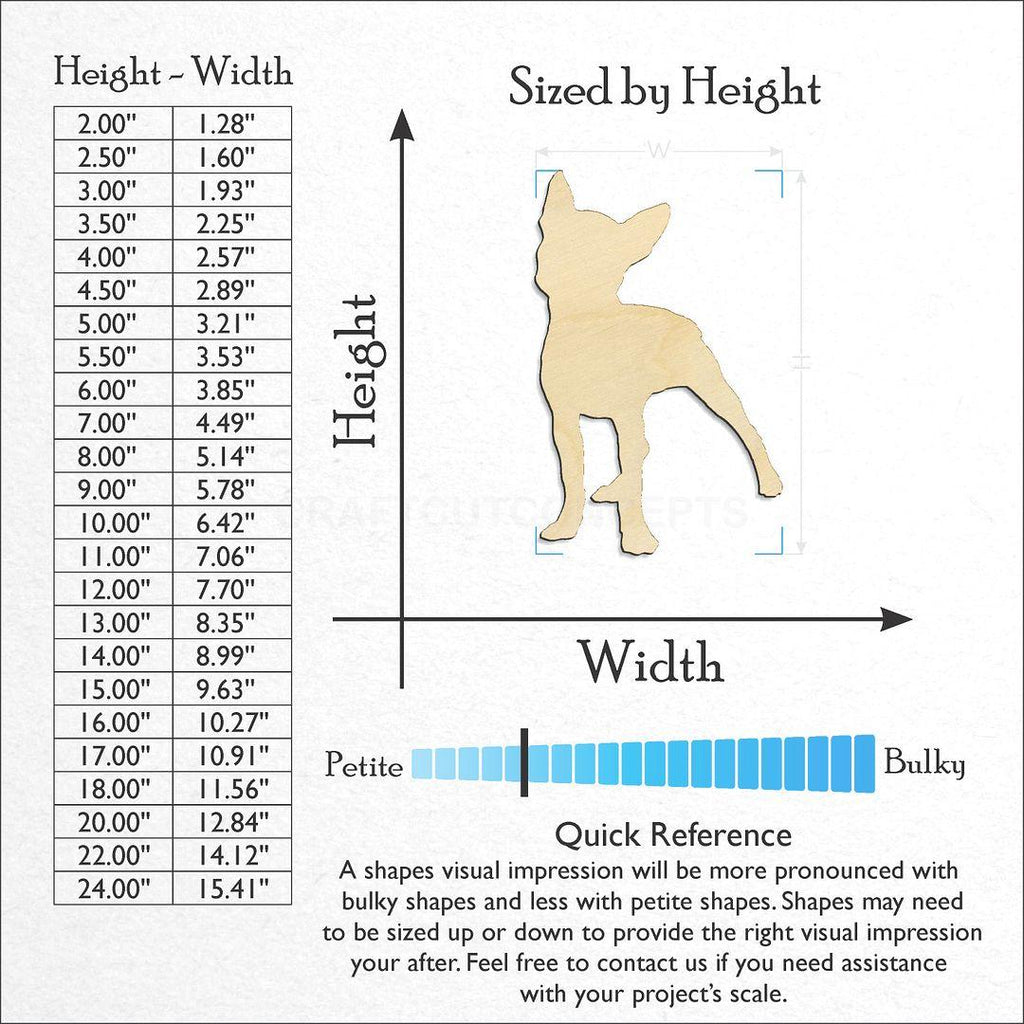 Sizes available for a laser cut Boston Terrier craft blank