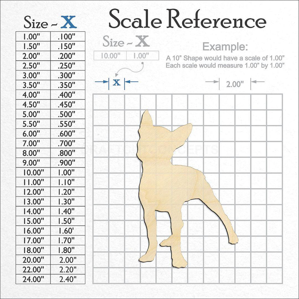 A scale and graph image showing a wood Boston Terrier craft blank