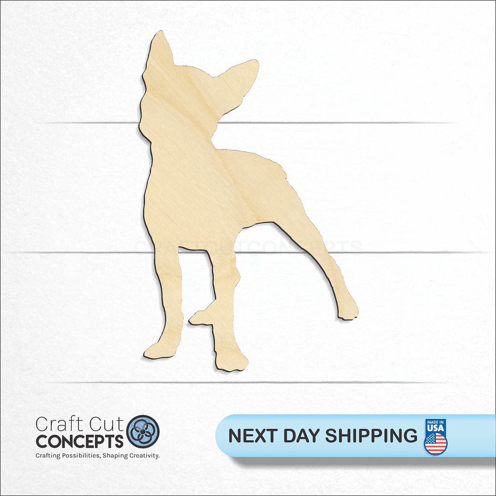 Craft Cut Concepts logo and next day shipping banner with an unfinished wood Boston Terrier craft shape and blank