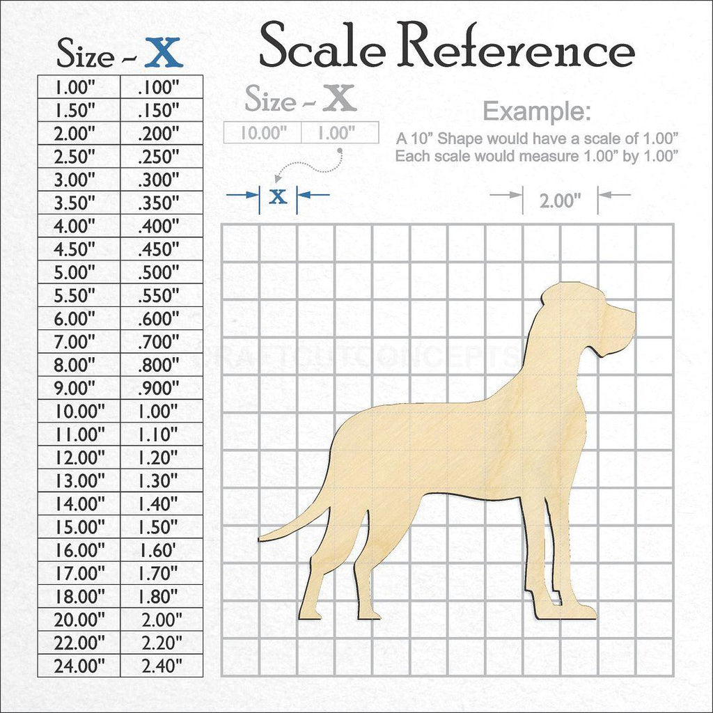 A scale and graph image showing a wood Great Dane craft blank