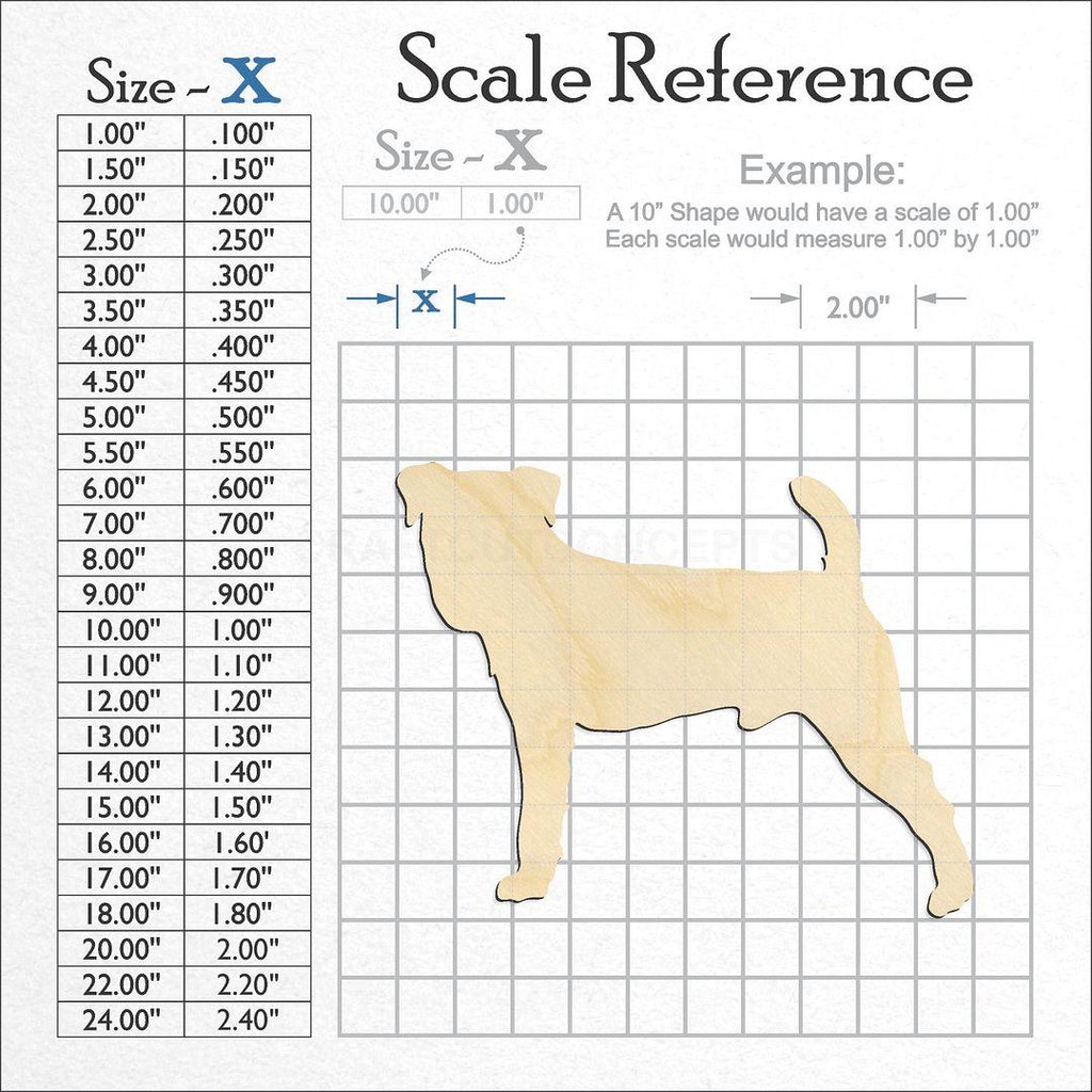 A scale and graph image showing a wood Jack Russel Terrier craft blank