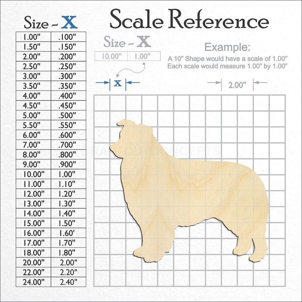 A scale and graph image showing a wood Border Collie craft blank