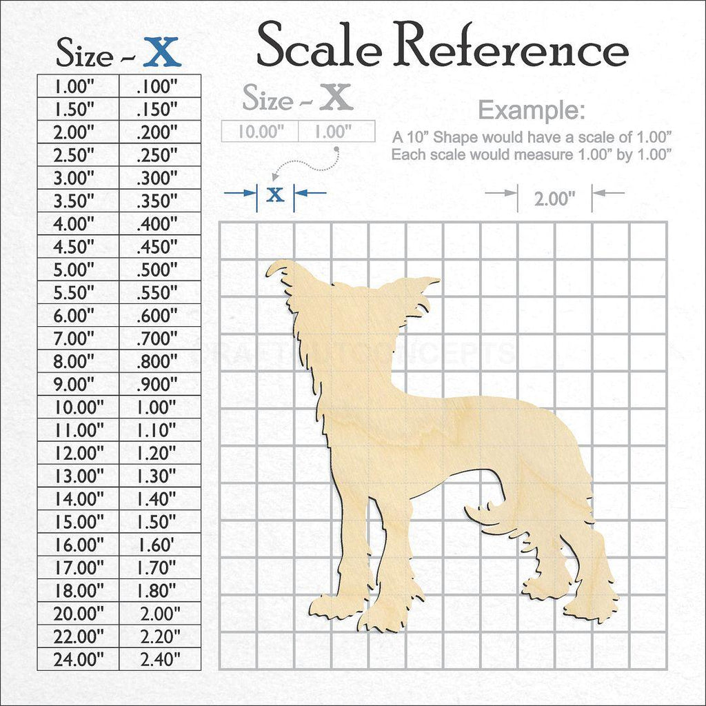 A scale and graph image showing a wood Chinese Crested craft blank