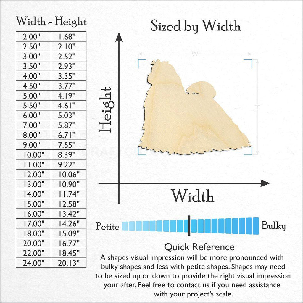 Sizes available for a laser cut Maltese craft blank